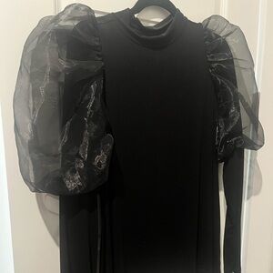 Eloquii Black Top with Sheer Puff Sleeves